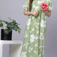 Sukanya Comfortable Women's Full Length Cotton Blend Half Sleeves Nighty, Khakhi, Green & Purple Soft and Elegant Print Sleepwear