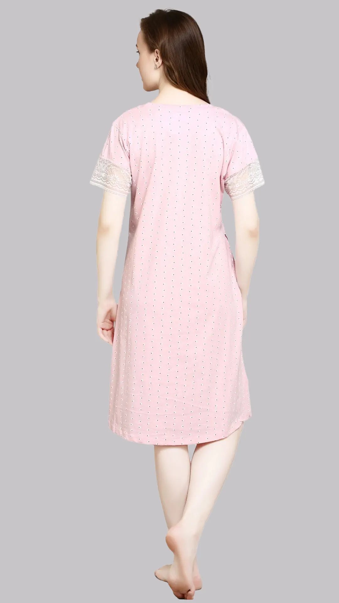 Sukanya  Women's Printed Lounge Wear Gown - Pink, Regular Fit, Ideal for Women's, Sinker Fabric, Half Sleeves, Round Neck