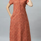 Sukanya Women's Printed Poly Cotton Lounge Wear Gown - Brown, Regular Fit, Ideal For: Women's, Occasion: Lounge Wear, Sleeve Type: Half Sleeves, Collar Type: V-neck