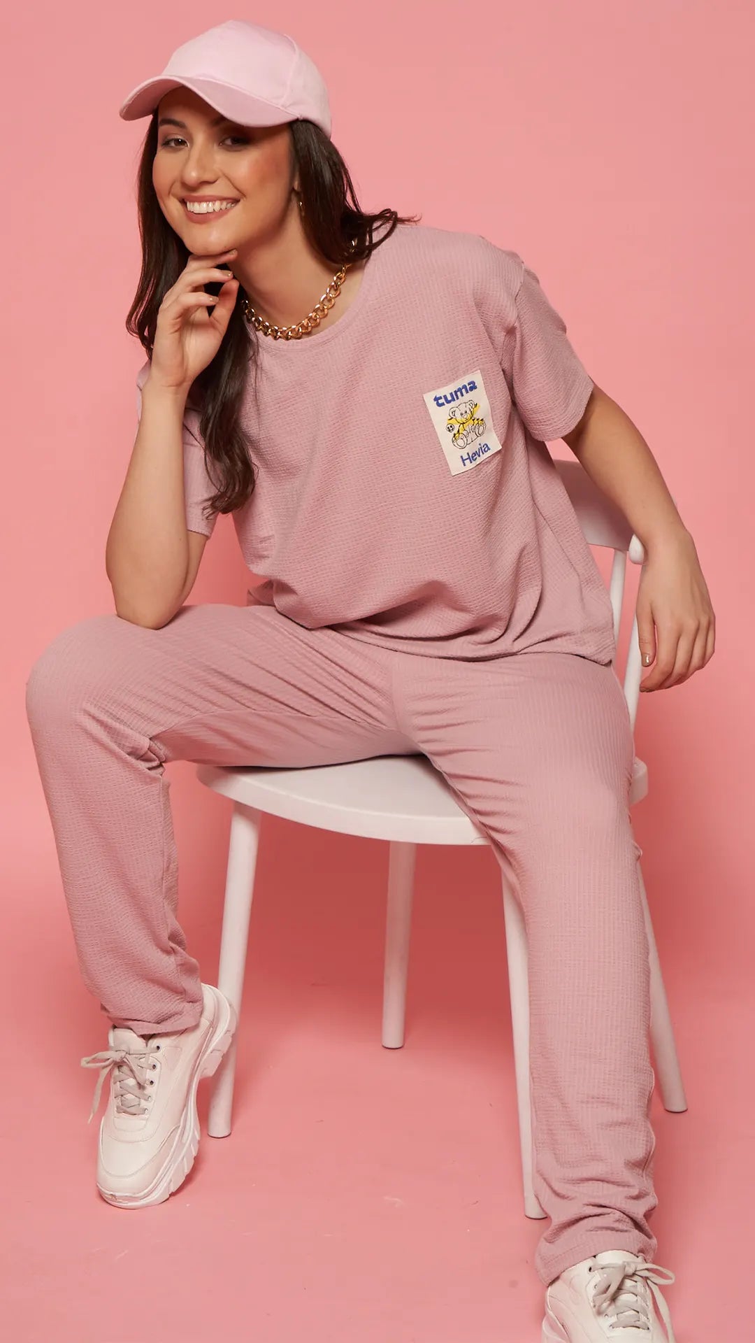 Lunica Women's Printed Sinker Nightsuit Set , Regular Fit Loungewear , Ideal for Women , Lounge Wear Nightdress Pyjama Set Sleepwear , Pink Printed Half Sleeves Round Neck