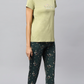 Sukanya Women's Printed Top & Pyjama Set, Regular Fit, Ideal For Lounge Wear, Pista, Sinker Fabric, Half Sleeve, Round Neck