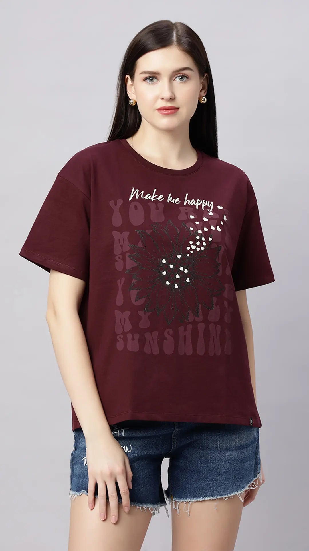 Lunica Women's  Lounge Wear  Seprate Top  - Wine , Looper Lycra, Regular Fit, Ideal For Women's, Lounge Wear, Half Sleeve, Round Neck