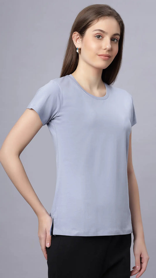 Lunica Women's  Lounge Wear  Seprate Top  - Grey , Sinker Fabric, Regular Fit, Ideal For Women's, Lounge Wear, Half Sleeve, Round Neck