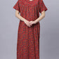 Sukanya Comfortable Women's Full Length Cotton Blend Half Sleeves Nighty, Red, Black & Blue, Soft and Elegant Print Sleepwear