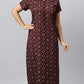 Sukanya Women's Geometrical Lounge Wear Gown - Coffee, Blue & Wine Poly Cotton, Regular Fit, Half Sleeves, Round Neck