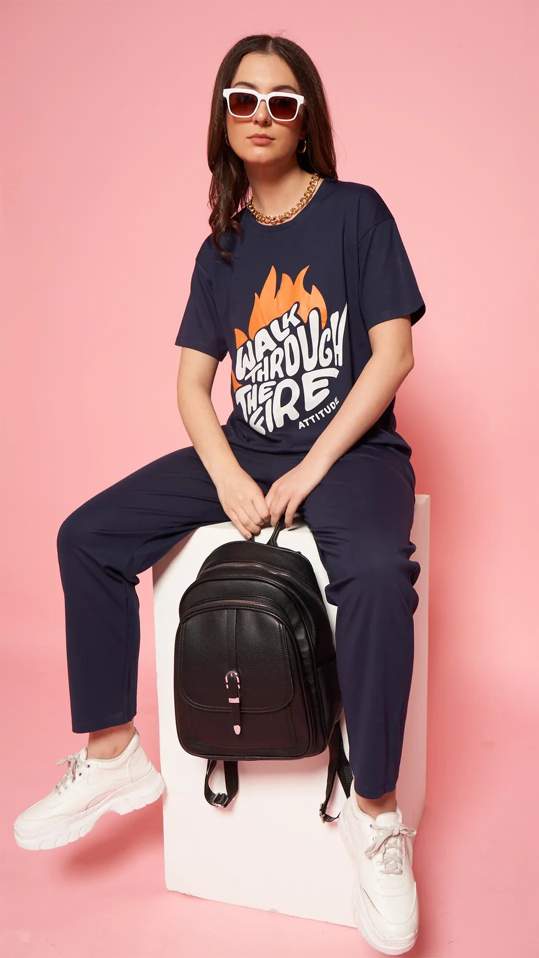Lunica Women's Printed Sinker Nightsuit Set , Regular Fit Loungewear , Ideal for Women , Lounge Wear Nightdress Pyjama Set Sleepwear , Navy Printed Half Sleeves Round Neck