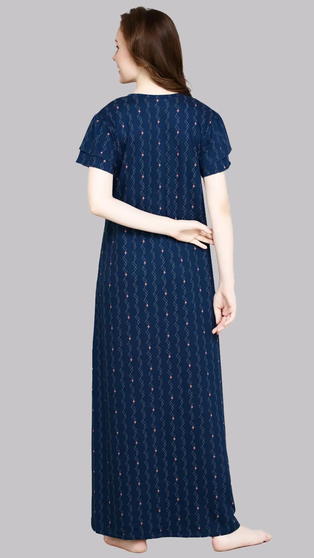 Sukanya  Women's Printed Sinker Nightsuit Set | Full Nighty Lounge Wear Nightdress Pyjama Set Sleepwear | Blue Printed Half Sleeves Round Neck