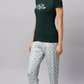 Sukanya Women's Printed Lounge Wear Top & Pyjama Set - Dark Green, Regular Fit, Sinker Fabric, Half Sleeve, Round Neck