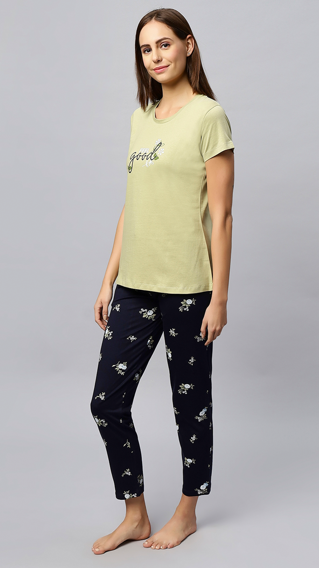 Sukanya Women's Printed Top & Pyjama Set, Pista, Regular Fit, Ideal For Lounge Wear, Sinker Fabric, Half Sleeve, Round Neck