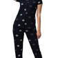 Sukanya Women's Navy Printed Half Sleeves Regular Fit Night Suit Set | Sinker Lounge Wear Pyjama Set Sleepwear Nightwear Loungewear