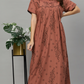 Sukanya Women's Floral Print Lounge Wear Gown - Polly Cotton, Regular Fit, Half Sleeves, Round Neck, Green, Yellow & Rust