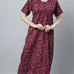 Sukanya Women's Black Cotton Blend Printed Nighty - Half Sleeves, Round Neck, Long