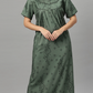 Sukanya Women's Floral Print Lounge Wear Gown - Polly Cotton, Regular Fit, Half Sleeves, Round Neck, Green, Yellow & Rust