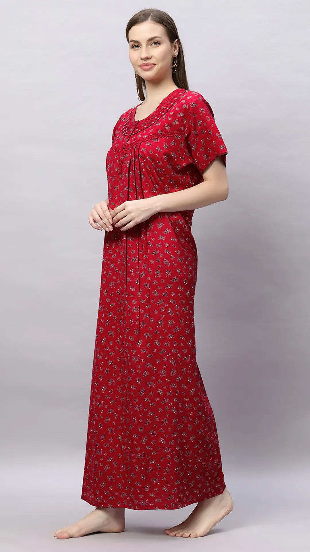 Sukanya Comfortable Women's Full Length Cotton Blend Half Sleeves Nighty, Soft and Elegant Print Sleepwear