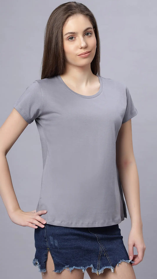 Lunica Women's  Lounge Wear  Seprate Top,  Grey , Sinker Fabric, Regular Fit, Ideal For Women's, Lounge Wear, Half Sleeve, Round Neck