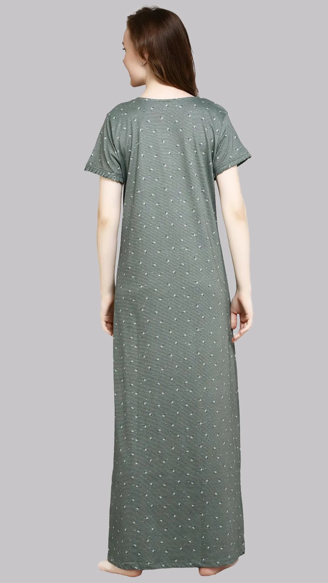 Sukanya  Women's Printed Sinker Nightsuit Set | Full Nighty Lounge Wear Nightdress Pyjama Set Sleepwear | Green  Printed Half Sleeves Round Neck