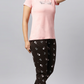Sukanya Women's Printed Lounge Wear Top & Pyjama Set - Pink, Regular Fit, Ideal for Women's, Lounge Wear, Sinker Fabric, Half Sleeve, Round Neck