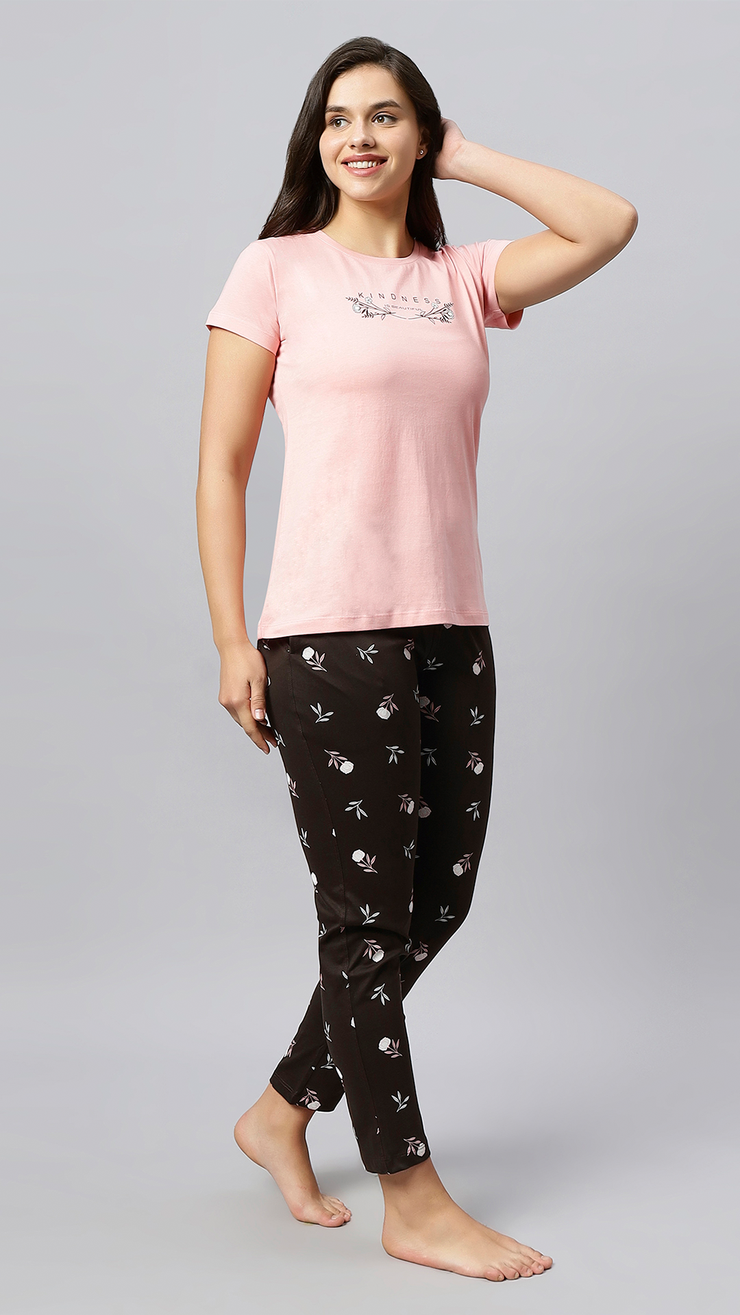 Sukanya Women's Printed Lounge Wear Top & Pyjama Set - Pink, Regular Fit, Ideal for Women's, Lounge Wear, Sinker Fabric, Half Sleeve, Round Neck