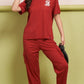 Lunica Women's Printed Sinker Nightsuit Set , Regular Fit Loungewear , Ideal for Women , Lounge Wear Nightdress Pyjama Set Sleepwear , Red Printed Half Sleeves Round Neck