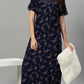 Sukanya Women's Leaf Print Lounge Wear Gown -VISCOSE POLYSTER, Regular Fit, Half Sleeves, Round Neck
