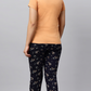 Sukanya Women's Printed Lounge Wear Top & Pyjama Set - Regular Fit, Ideal For Women's, Lounge Wear, Sinker Fabric, Half Sleeve, Orange, Round Neck