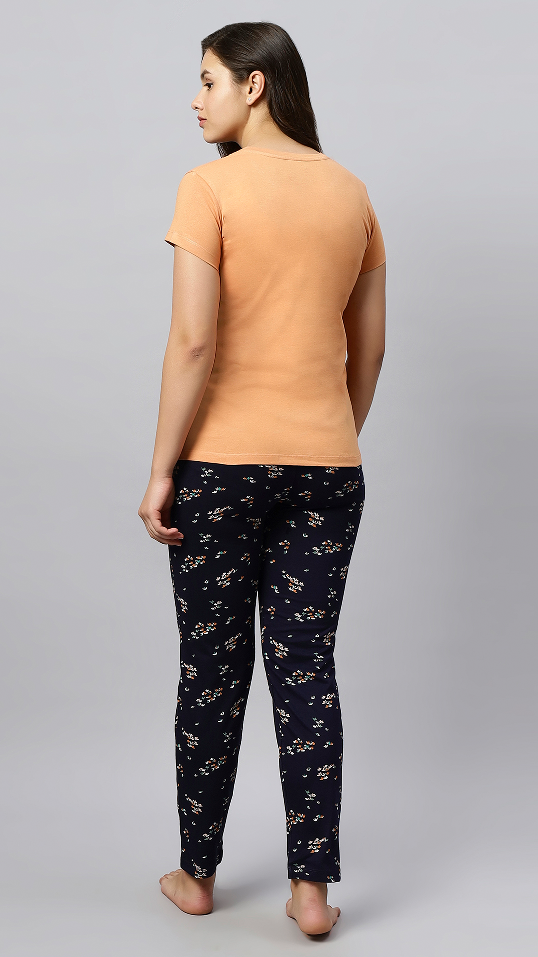 Sukanya Women's Printed Lounge Wear Top & Pyjama Set - Regular Fit, Ideal For Women's, Lounge Wear, Sinker Fabric, Half Sleeve, Orange, Round Neck