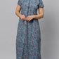 Sukanya Women's Blue Formal Lounge Wear Dress - Poly Cotton, Long, Half Sleeves