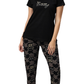 Sukanya Women's Printed Sinker Nightsuit Set | Regular Fit Loungewear | Ideal for Women | Lounge Wear Nightdress Pyjama Set Sleepwear | Black Printed Half Sleeves Collar Neck