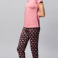 Sukanya Women's Printed Lounge Wear Top & Pyjama Set - Light Pink, Regular Fit, Ideal for Women's, Lounge Wear, Sinker Fabric, Half Sleeve, Round Neck