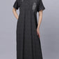 Sukanya Comfortable Women's Full Length Cotton Blend Half Sleeves Nighty, Black, Blue & Maroon, Soft and Elegant Print Sleepwear