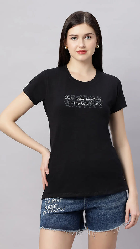 Lunica Women's  Lounge Wear  Seprate Top  - Black , Looper Lycra, Regular Fit, Ideal For Women's, Lounge Wear, Half Sleeve, Round Neck