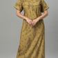 Sukanya Women's Floral Print Lounge Wear Gown - Polly Cotton, Regular Fit, Half Sleeves, Round Neck, Green, Yellow & Rust