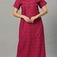 Sukanya Women's Floral Print Lounge Wear Gown - Poly Cotton, Regular Fit, Ideal For Women's, Lounge Wear, Flower Print, Half Sleeves, Round Neck, Blue, Red & Yellow