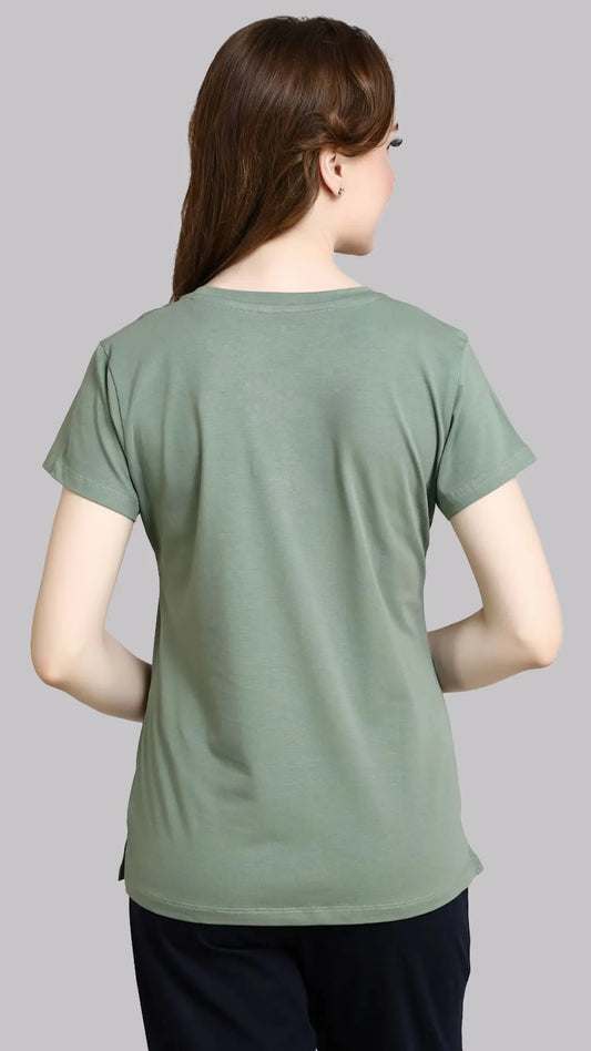 Lunica Women's  Lounge Wear  Seprate Top  - Green , Cotton Lycra, Regular Fit, Ideal For Women's, Lounge Wear, Half Sleeve, Round Neck