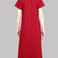 Sukanya  Women's Printed Sinker Nightsuit Set | Full Nighty Lounge Wear Nightdress Pyjama Set Sleepwear | Red Printed Half Sleeves Round Neck