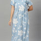Sukanya Women's Floral Print Lounge Wear Gown -  Poly Cotton, Regular Fit, Half Sleeves, Round Neck, Light Purple, Light Green & Sky Blue