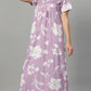 Sukanya Women's Floral Print Lounge Wear Gown -  Poly Cotton, Regular Fit, Half Sleeves, Round Neck, Light Purple, Light Green & Sky Blue