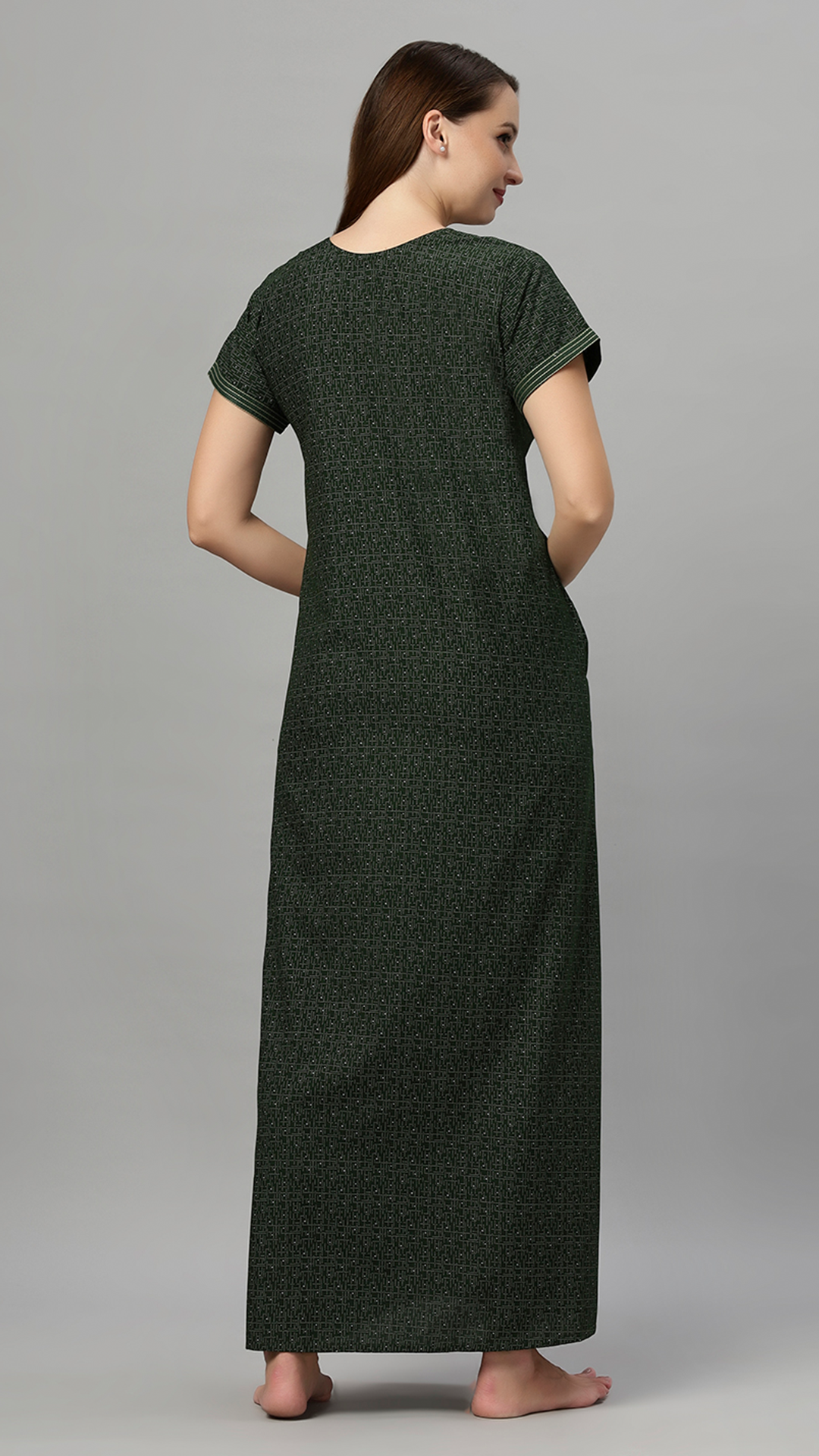Sukanya Women's Printed Gowns - Poly Cotton, Regular Fit, Lounge Wear, Sukanya Women's Printed Gowns - Poly Cotton, Regular Fit, Lounge Wear, Half Sleeves, V Neck, Green, Blue & MaroonSleeves, V Neck