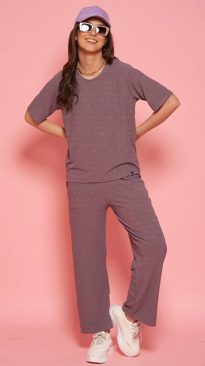 Lunica Women's Printed Sinker Nightsuit Set , Regular Fit Loungewear, Ideal for Women , Lounge Wear Nightdress Pyjama Set Sleepwear , Voilet Printed Half Sleeves Round Neck