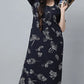 Sukanya Women's Black, Navy Blue & wine, Cotton Blend Printed Nighty - Half Sleeves, Round Neck, Long