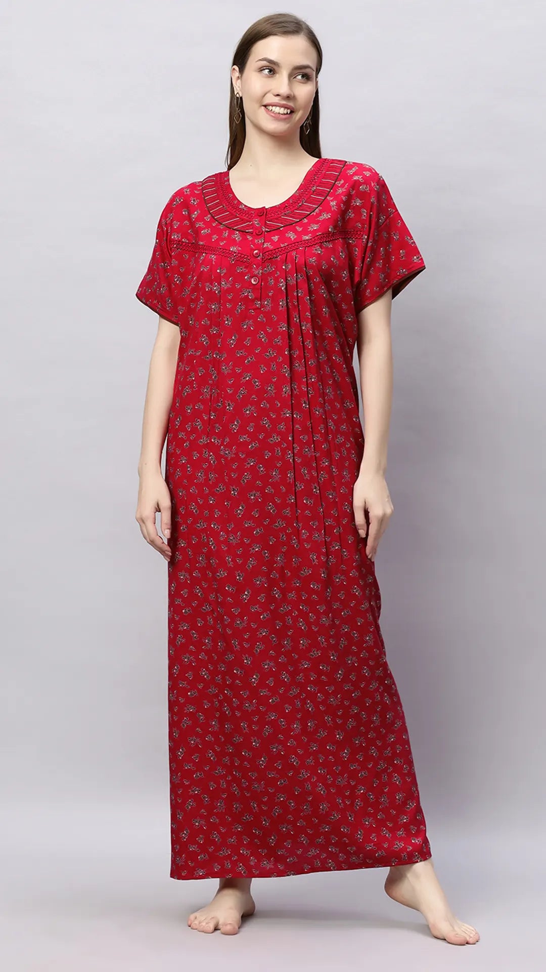 Sukanya Comfortable Women's Full Length Cotton Blend Half Sleeves Nighty, Soft and Elegant Print Sleepwear
