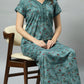 Sukanya Women's Blue, Green & Red, Floral Printed Poly Cotton Lounge Wear Gown - Regular Fit, V-neck, Half Sleeves