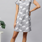 Sukanya Women's Printed Lounge Wear Gown - Regular Fit, Ideal for Lounge Wear, Sinker Fabric, Half Sleeves, Grey, Round Neck