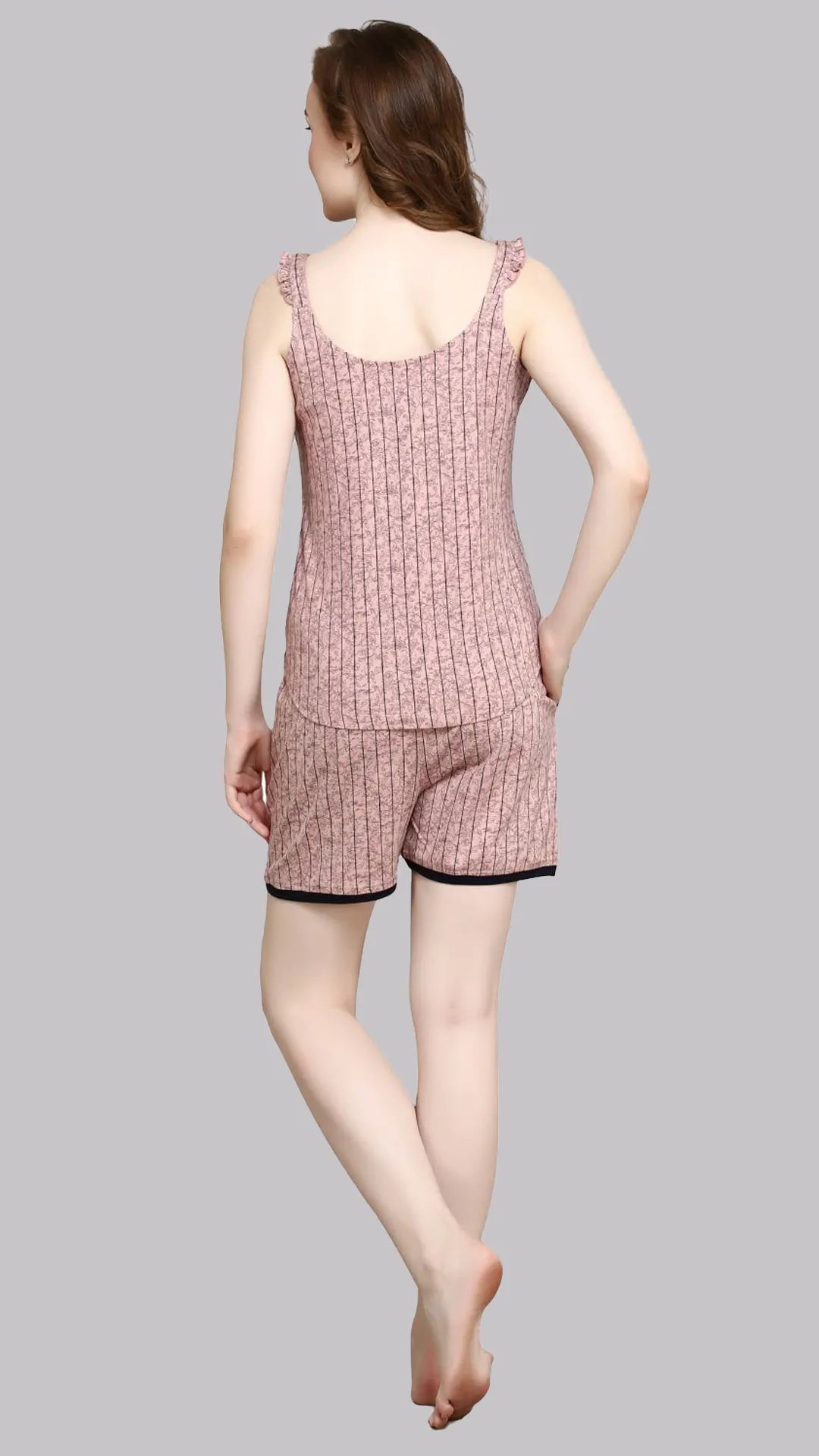 Sukanya  Women's Printed Cotton Lycra Bermuda Set | Regular Fit Loungewear | Ideal for Women | Lounge Wear Nightdress Bermuda Set Sleepwear | Mauve Printed Half Sleeves Round Neck