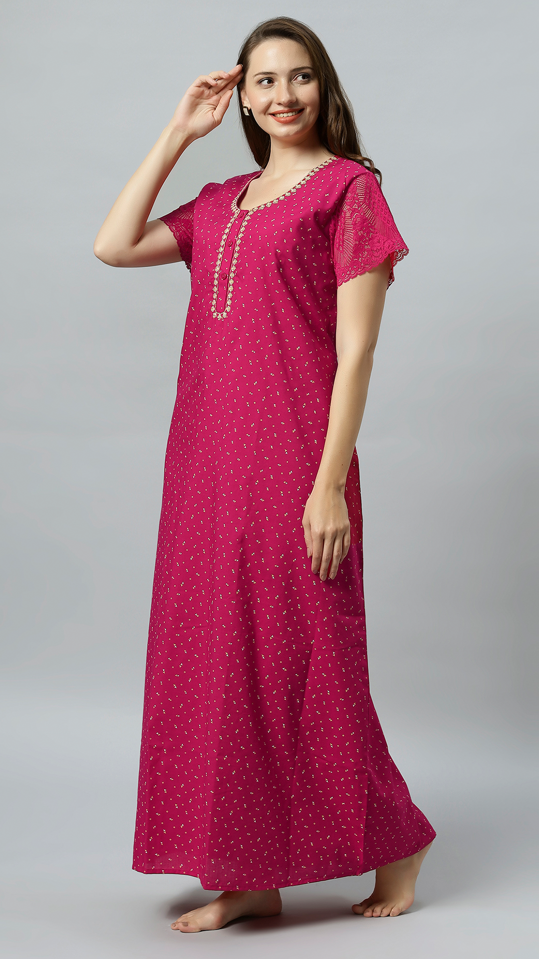 Sukanya Women's Embroidered Poly Cotton Lounge Wear Gown -  Regular Fit, Ideal For Women's, Lounge Wear, Half Sleeves, Round Neck