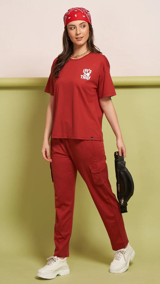Lunica Women's Printed Sinker Nightsuit Set , Regular Fit Loungewear , Ideal for Women , Lounge Wear Nightdress Pyjama Set Sleepwear , Red Printed Half Sleeves Round Neck