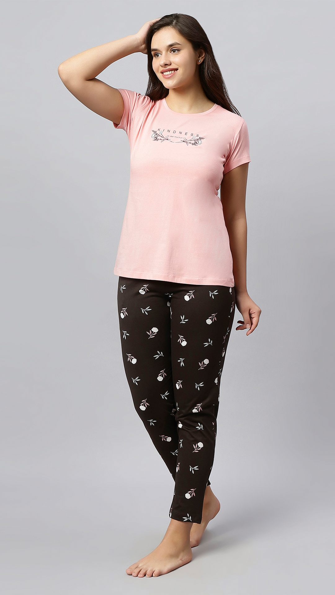 Sukanya Women's Printed Lounge Wear Top & Pyjama Set - Pink, Regular Fit, Ideal for Women's, Lounge Wear, Sinker Fabric, Half Sleeve, Round Neck