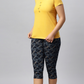 Sukanya Women's Printed Lounge Wear Top & Capri Set - Yellow, Regular Fit, Women's, Lounge Wear, Sinker Fabric, Printed Pattern, Half Sleeve, Round Neck