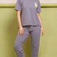 Lunica Women's Printed Sinker Nightsuit Set , Regular Fit Loungewear , Ideal for Women , Lounge Wear Nightdress Pyjama Set Sleepwear , Purple Printed Half Sleeves Round Neck