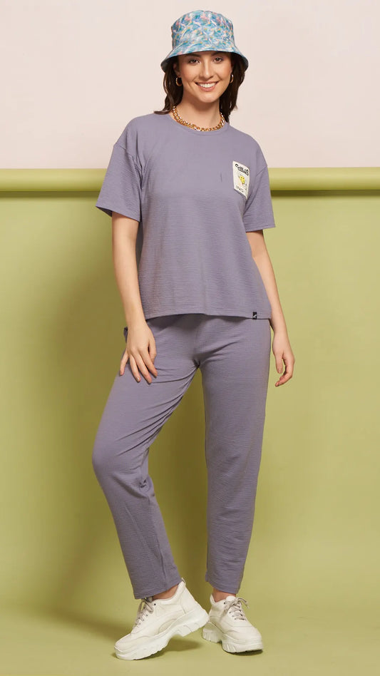Lunica Women's Printed Sinker Nightsuit Set , Regular Fit Loungewear , Ideal for Women , Lounge Wear Nightdress Pyjama Set Sleepwear , Purple Printed Half Sleeves Round Neck